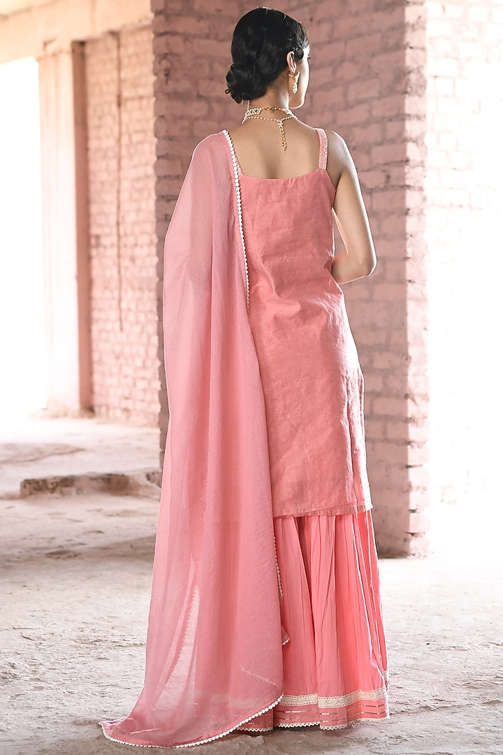 Pink Cotton Embroidered Sharara Set by Karaj Jaipur at Pernia's Pop Up Shop