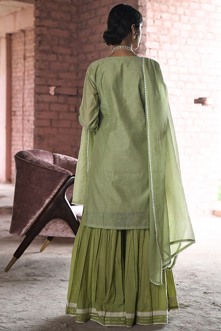 Green Cotton Embroidered Sharara Set by Karaj Jaipur at Pernia's Pop Up Shop