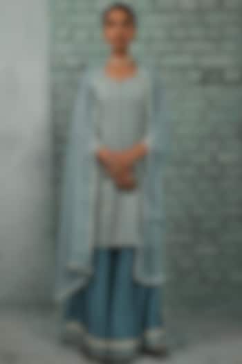 Blue Cotton Embroidered Sharara Set by Karaj Jaipur at Pernia's Pop Up Shop