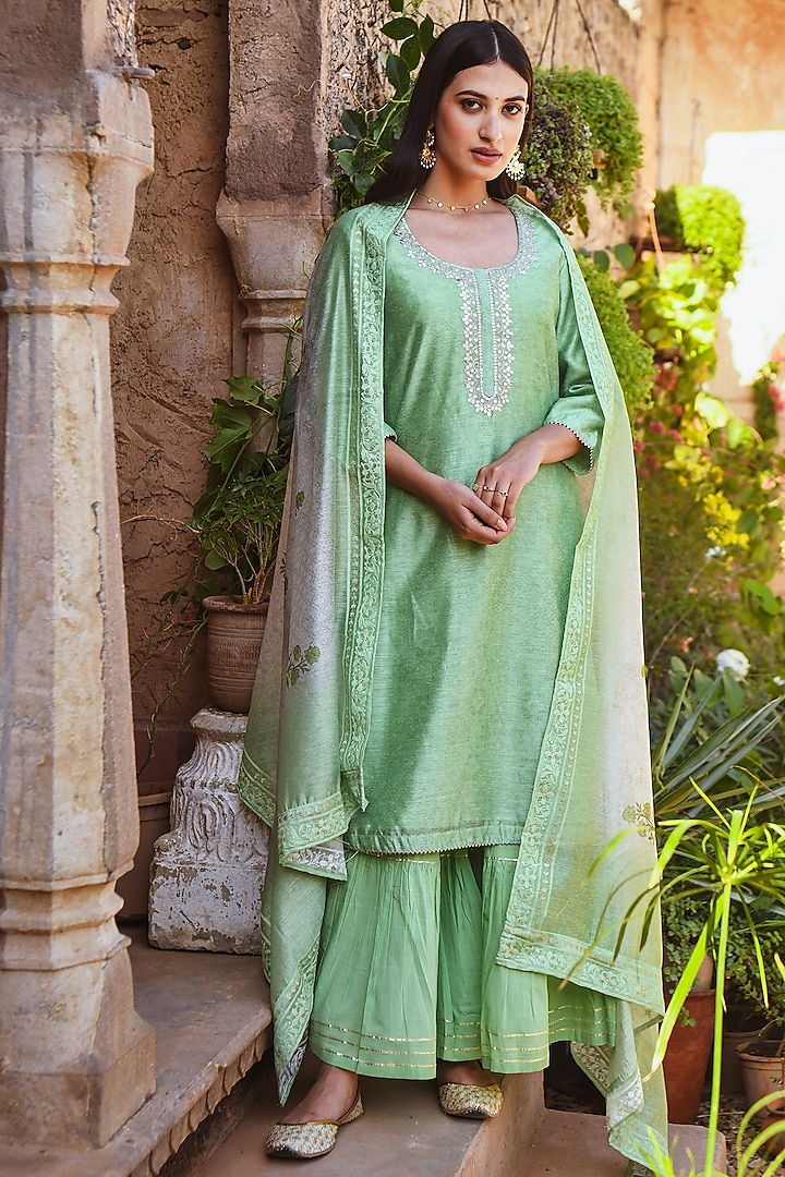 Pista Green Cotton Sharara Set Design by Karaj Jaipur at Pernia's Pop ...