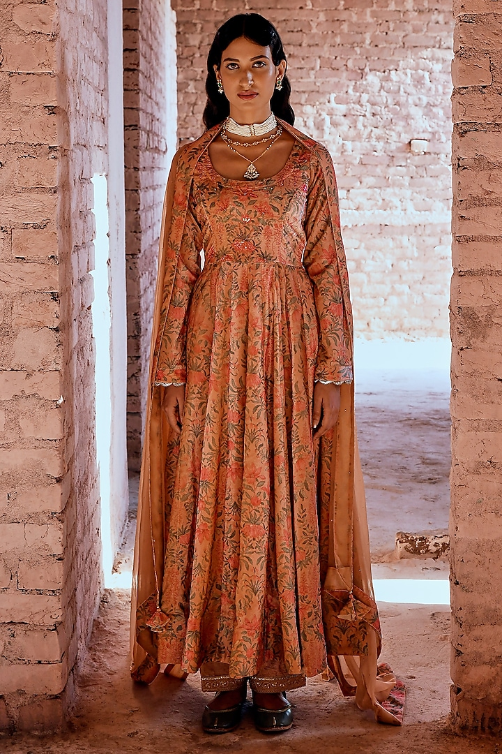 Peach Embellished Anarkali Set by Karaj Jaipur