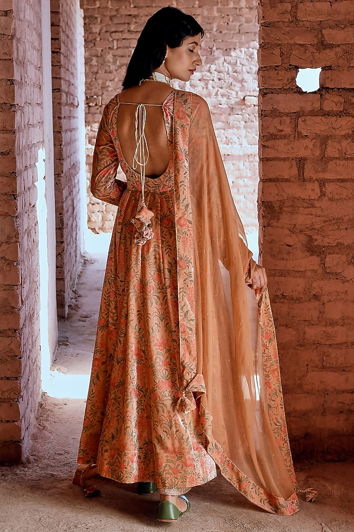 Peach Embellished Party Wear Anarkali Set by Karaj Jaipur at Pernia's Pop Up Shop