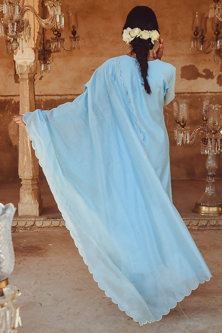 Sky Blue Embroidered Kurta Set by Karaj Jaipur at Pernia's Pop Up Shop