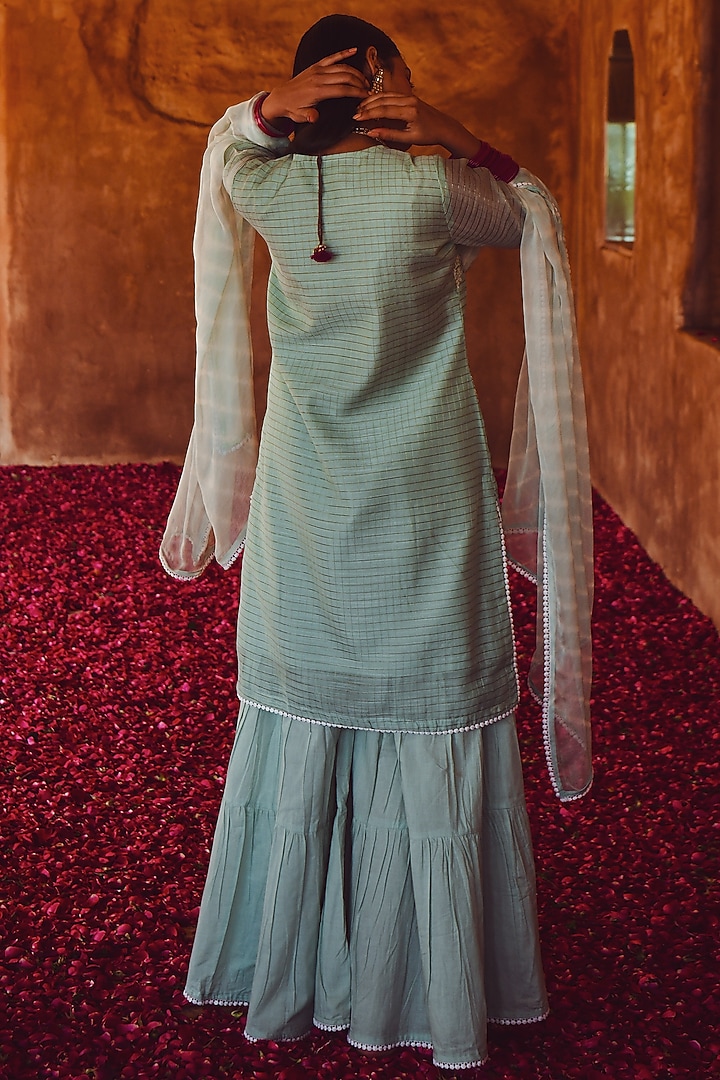 Ocean Blue Embroidered Kurta Set by Karaj Jaipur at Pernia's Pop Up Shop