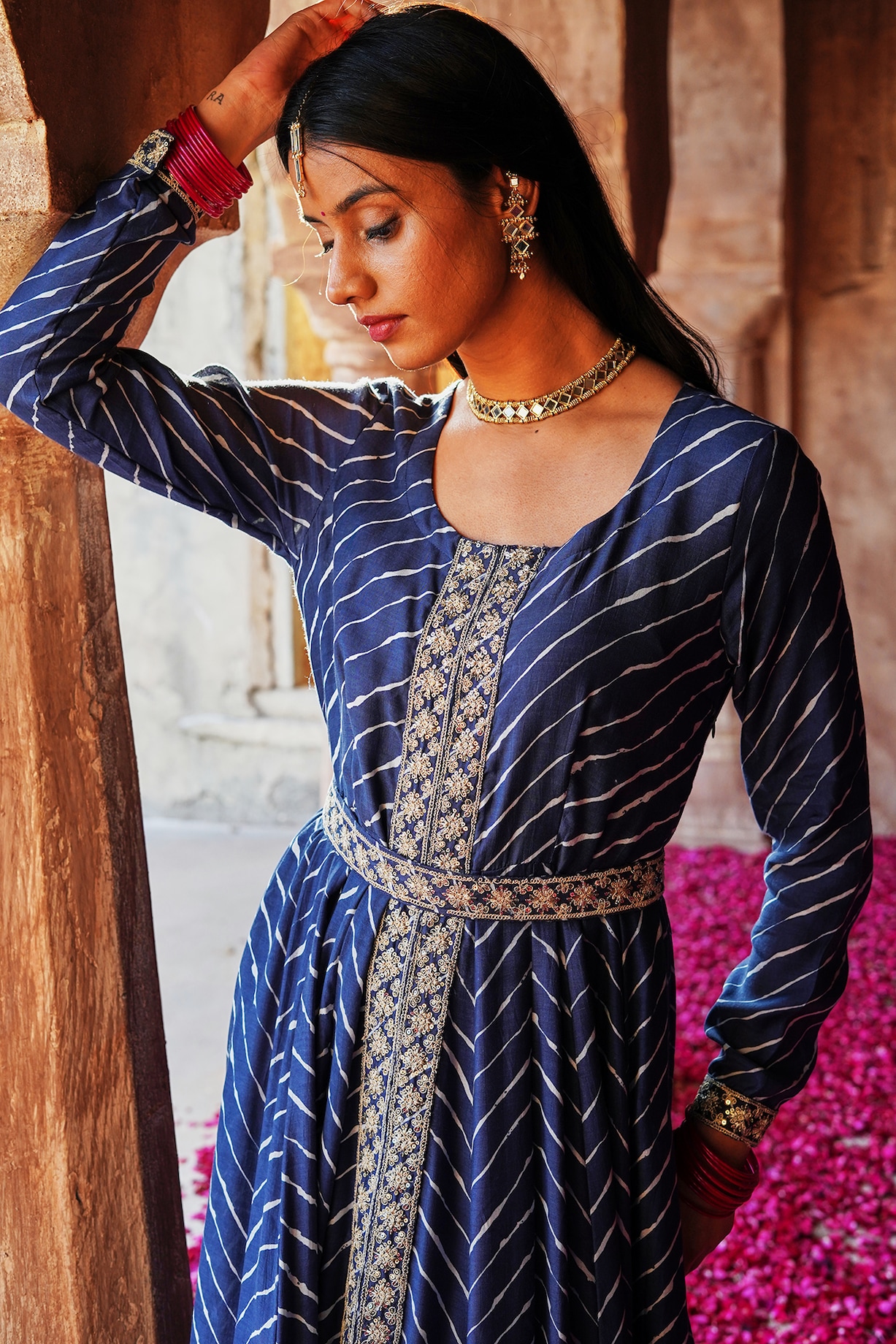 Navy Blue Printed Anarkali Set main image 0