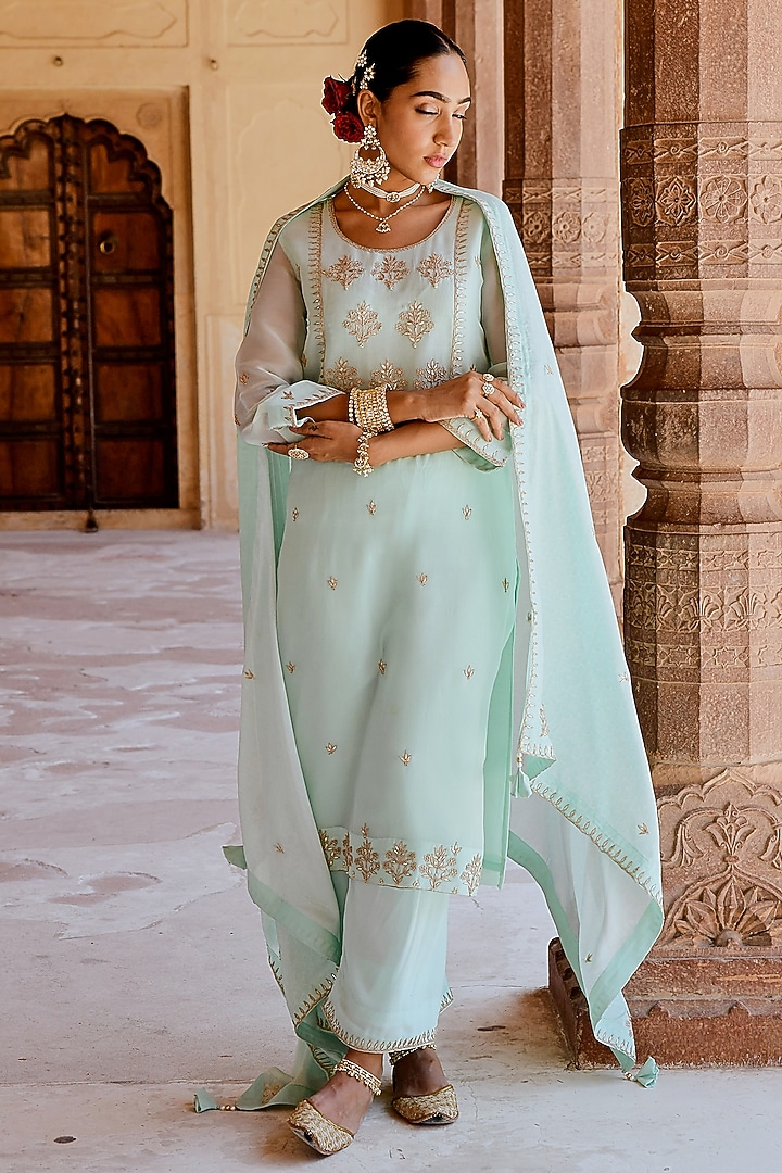 Dori Embroidered & Mirror Work Organza Kurta Set