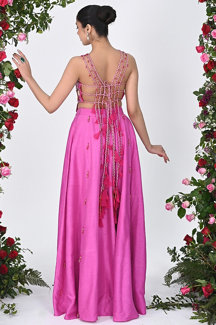 Rose Pink Raw Silk Wedding Sharara Set by KIRAN KALSI at Pernia's Pop Up Shop