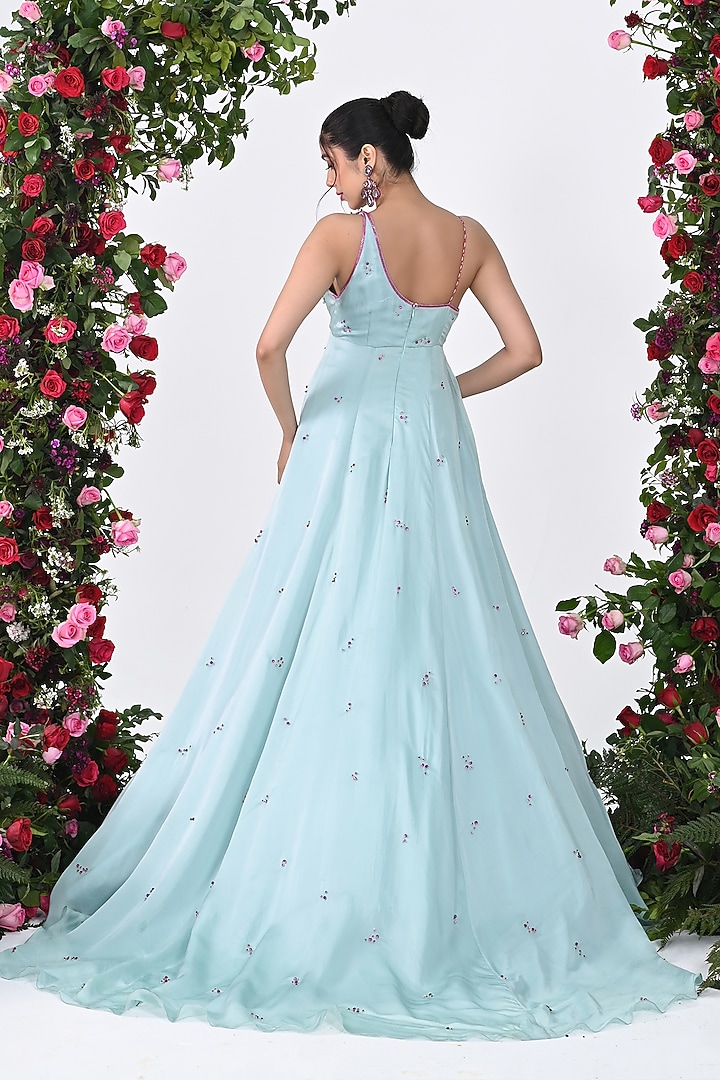 Tiffany Blue Satin Organza Hand Embroidered Gown by KIRAN KALSI at Pernia's  Pop Up Shop 2026