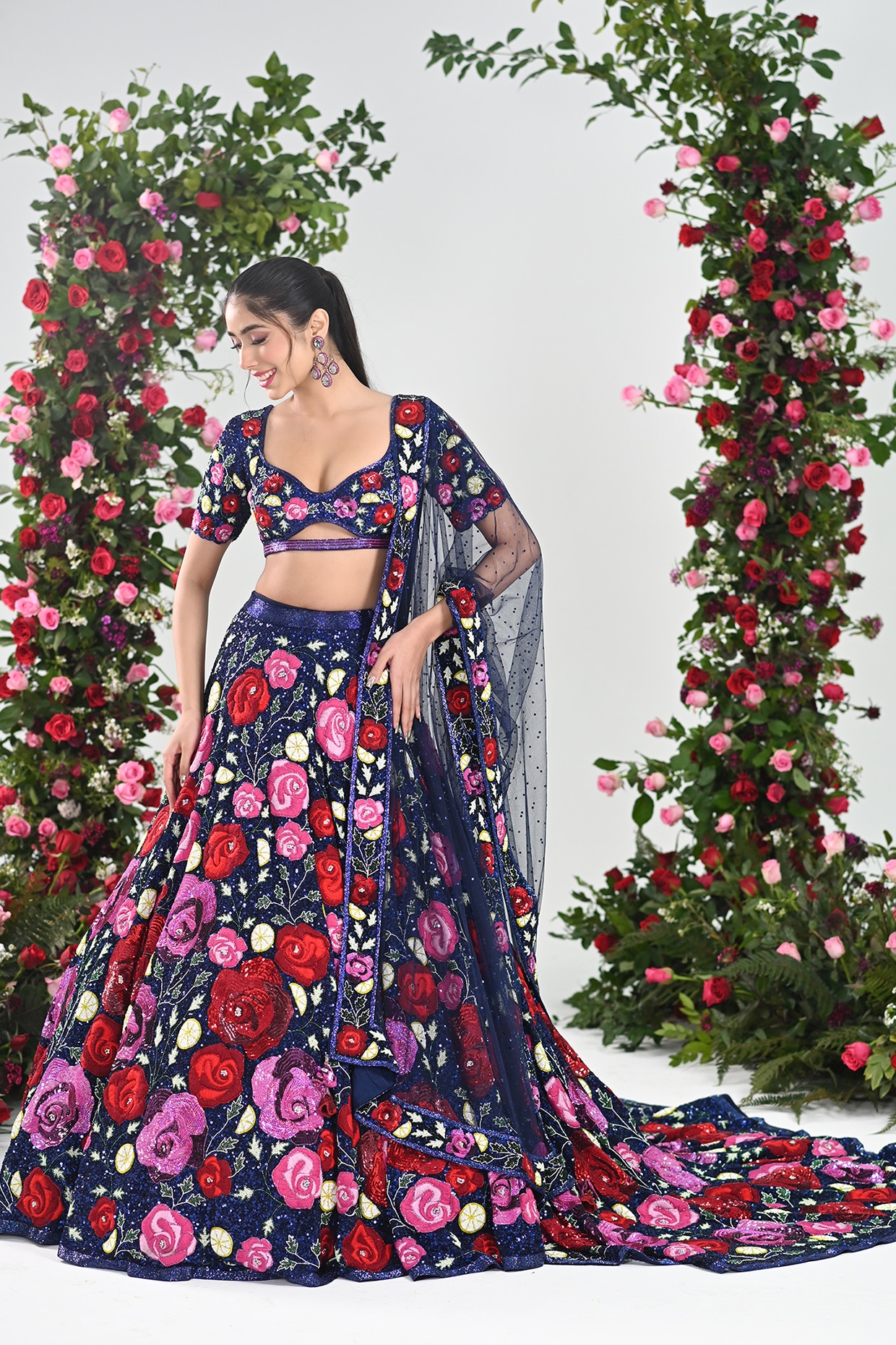 Buy Navy Blue Digital Print Lehenga Choli Online At Zeel Clothing