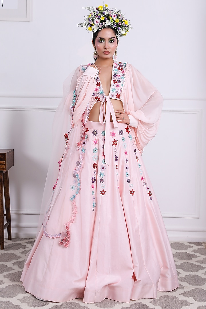 Blush Pink Embroidered Wedding Lehenga Set by KIRAN KALSI at Pernia's Pop Up Shop