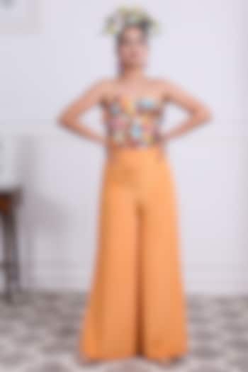 Orange Crepe Embellished Jumpsuit by KIRAN KALSI