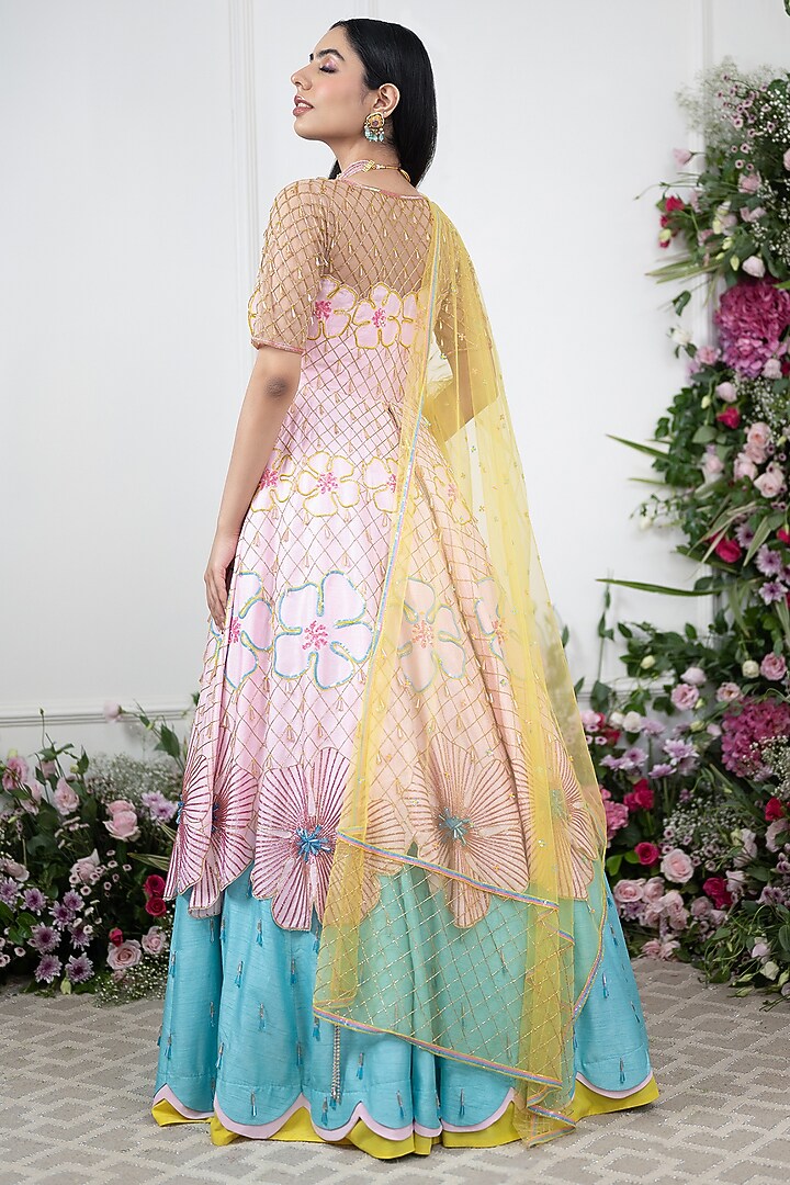 Blue Raw Silk Wedding Lehenga Set by KIRAN KALSI at Pernia's Pop Up Shop