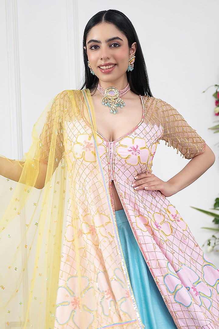 Blue Raw Silk Wedding Lehenga Set by KIRAN KALSI at Pernia's Pop Up Shop