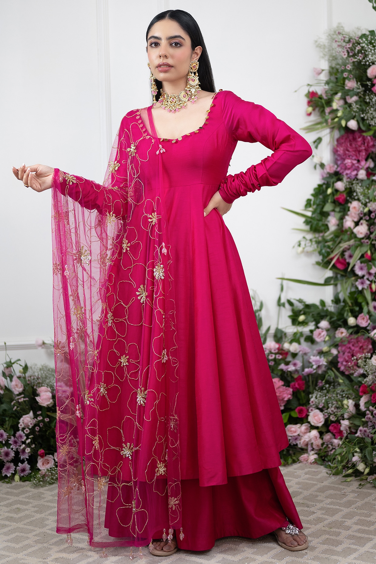 Buy Dusty Pink Designer Chinon Party Wear Anarkali Gown Suit | Gowns