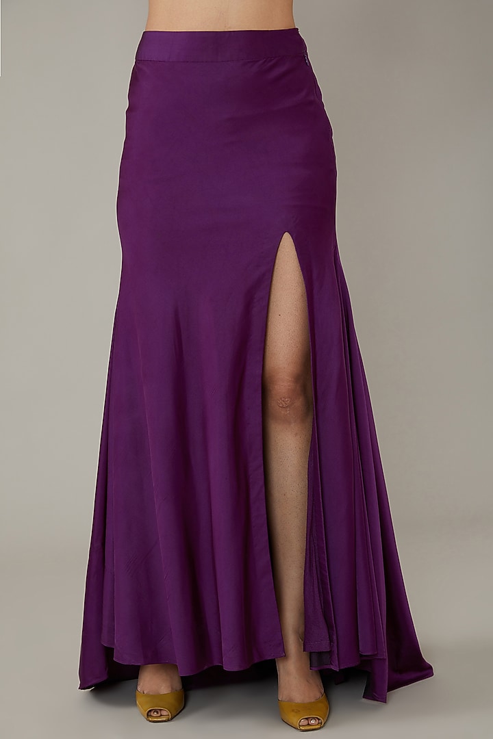 Purple Crepe Fish-Cut Lehenga Set by KIRAN KALSI at Pernia's Pop Up Shop