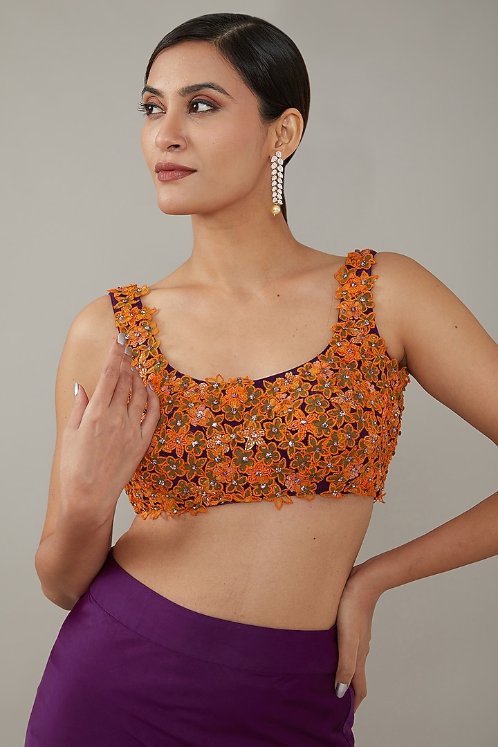 Purple Crepe Fish-Cut Lehenga Set by KIRAN KALSI at Pernia's Pop Up Shop