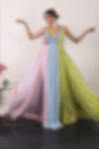 Multi-Colored Chiffon Gown by KIRAN KALSI