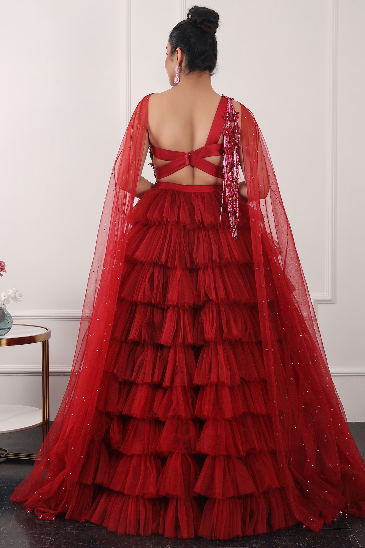 Red Net Ruffled Wedding Lehenga Set by KIRAN KALSI at Pernia's Pop Up ...