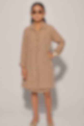 Beige Blended Linen Jacket Dress For Girls by Kriti Bapna Kids at Pernia's Pop Up Shop