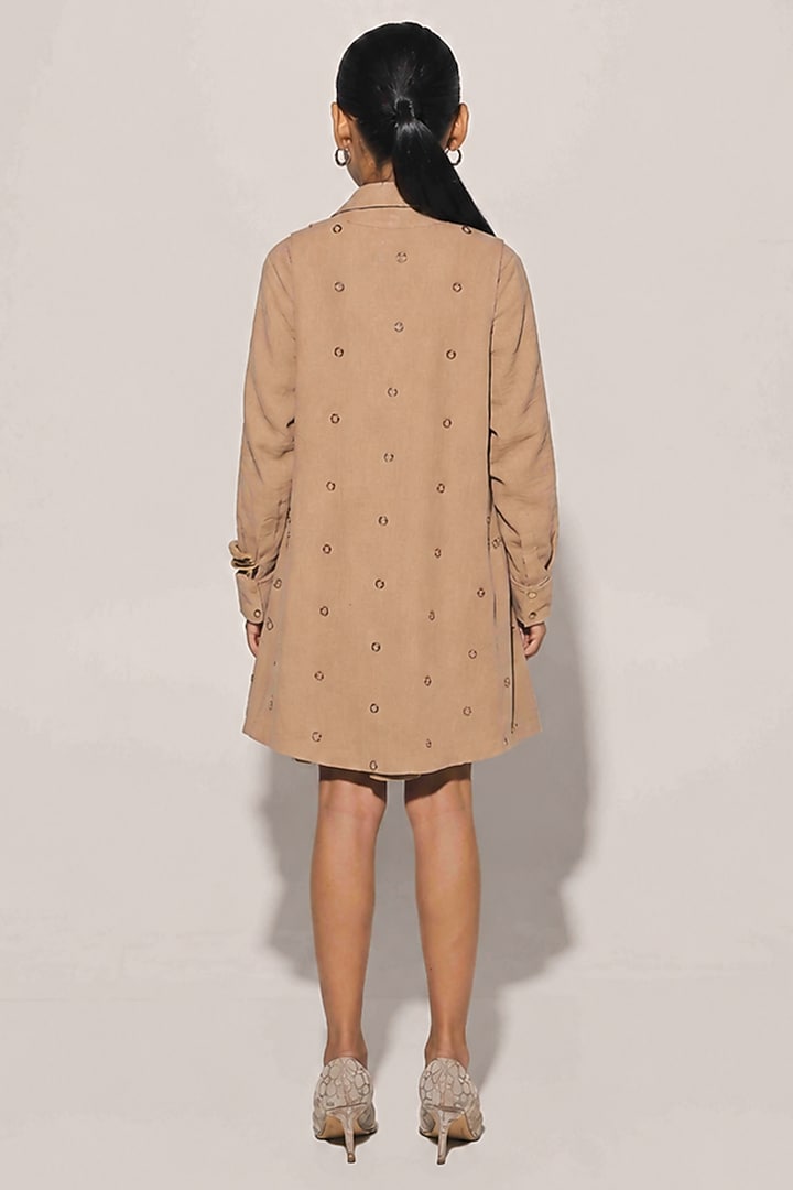 Beige Blended Linen Jacket Dress For Girls by Kriti Bapna Kids at Pernia's Pop Up Shop