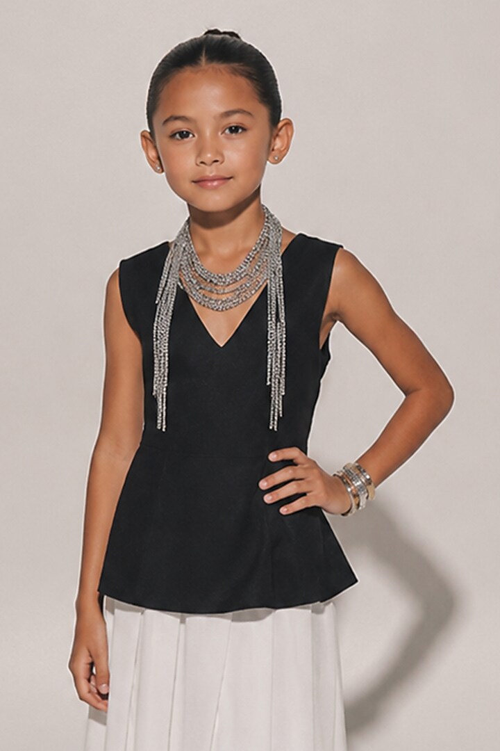Black & White Blended Linen Co-Ord Set For Girls by Kriti Bapna Kids at Pernia's Pop Up Shop