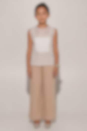 Beige & White Organza Co-Ord Set For Girls by Kriti Bapna Kids at Pernia's Pop Up Shop