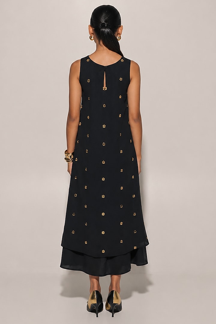 Black Blended Linen Layered Dress For Girls by Kriti Bapna Kids at Pernia's Pop Up Shop