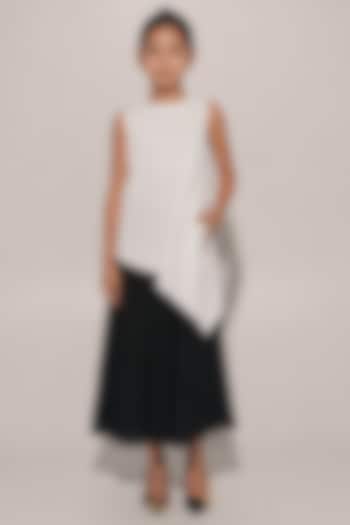 Black & White Blended Linen Color-Blocked Dress For Girls by Kriti Bapna Kids at Pernia's Pop Up Shop