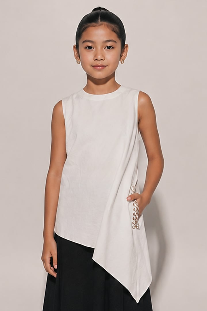 Black & White Blended Linen Color-Blocked Dress For Girls by Kriti Bapna Kids at Pernia's Pop Up Shop
