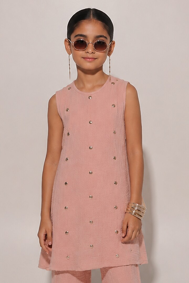 Pink Blended Linen Co-Ord Set For Girls by Kriti Bapna Kids at Pernia's Pop Up Shop