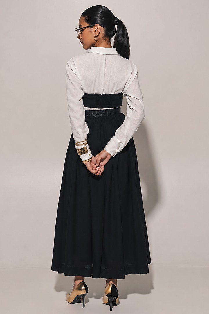 Black Blended Linen Pleated Skirt Set For Girls by Kriti Bapna Kids at Pernia's Pop Up Shop