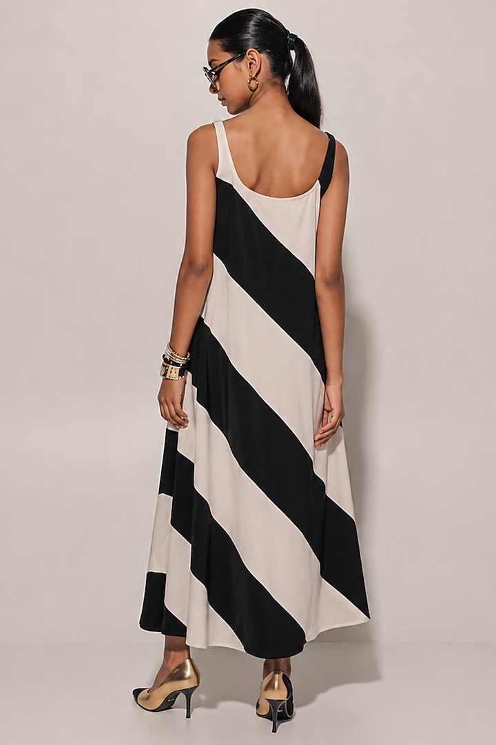 Black & White Georgette Striped Flared Dress For Girls by Kriti Bapna Kids at Pernia's Pop Up Shop