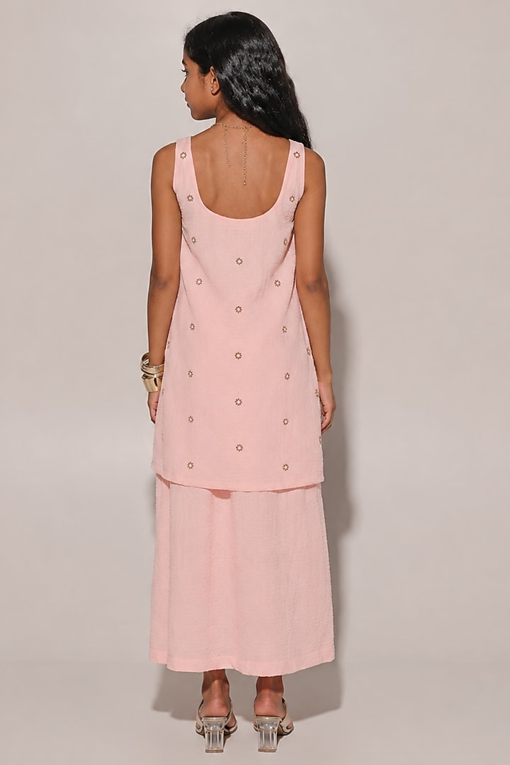 Peach Blended Linen Slit Skirt Set For Girls by Kriti Bapna Kids at Pernia's Pop Up Shop