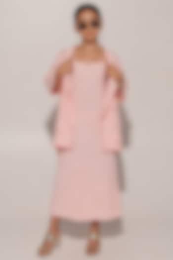 Peach Blended Linen Strappy Jacket Dress For Girls by Kriti Bapna Kids at Pernia's Pop Up Shop