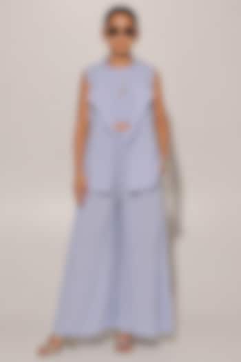 Blue Blended Linen Co-Ord Set For Girls by Kriti Bapna Kids at Pernia's Pop Up Shop