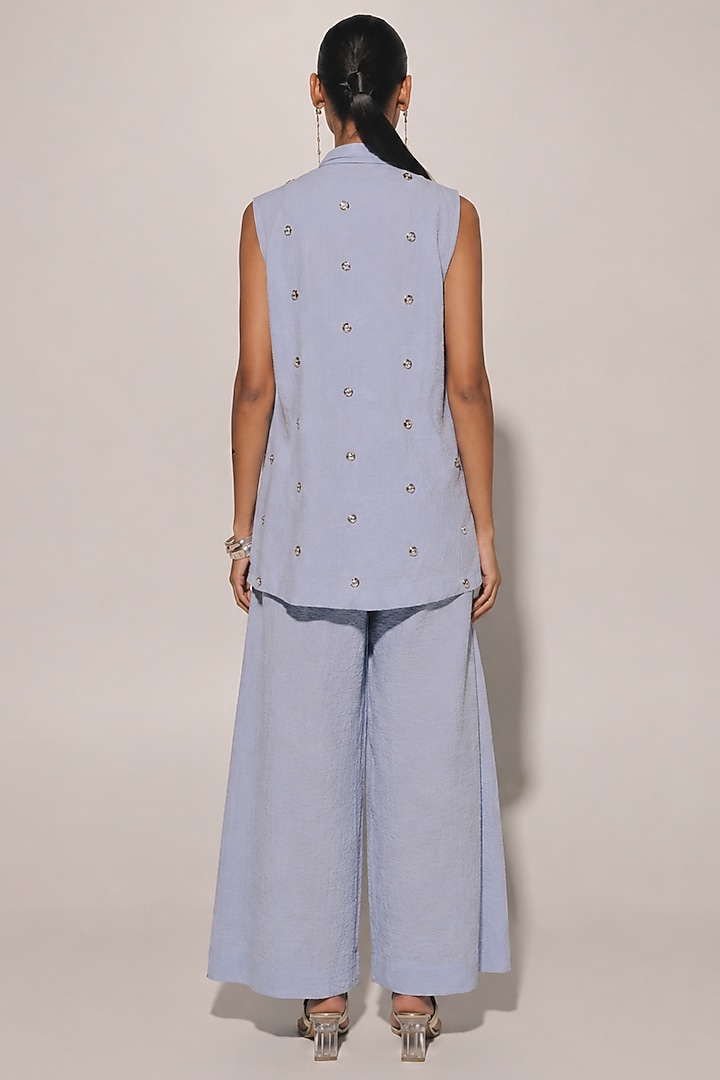 Blue Blended Linen Co-Ord Set For Girls by Kriti Bapna Kids at Pernia's Pop Up Shop