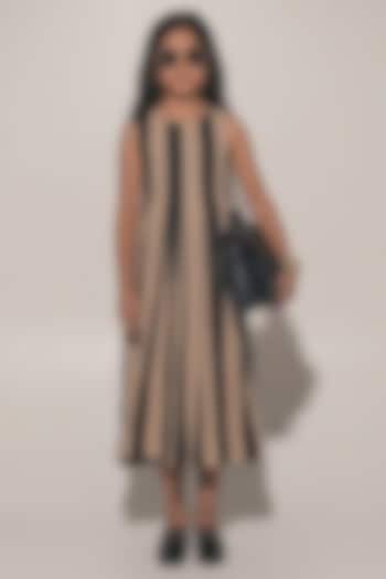 Beige Blended Satin Jacket Dress For Girls by Kriti Bapna Kids at Pernia's Pop Up Shop