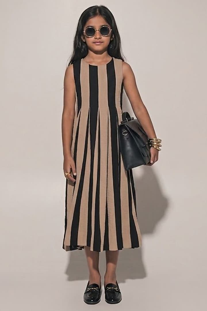 Beige Blended Satin Jacket Dress For Girls by Kriti Bapna Kids at Pernia's Pop Up Shop