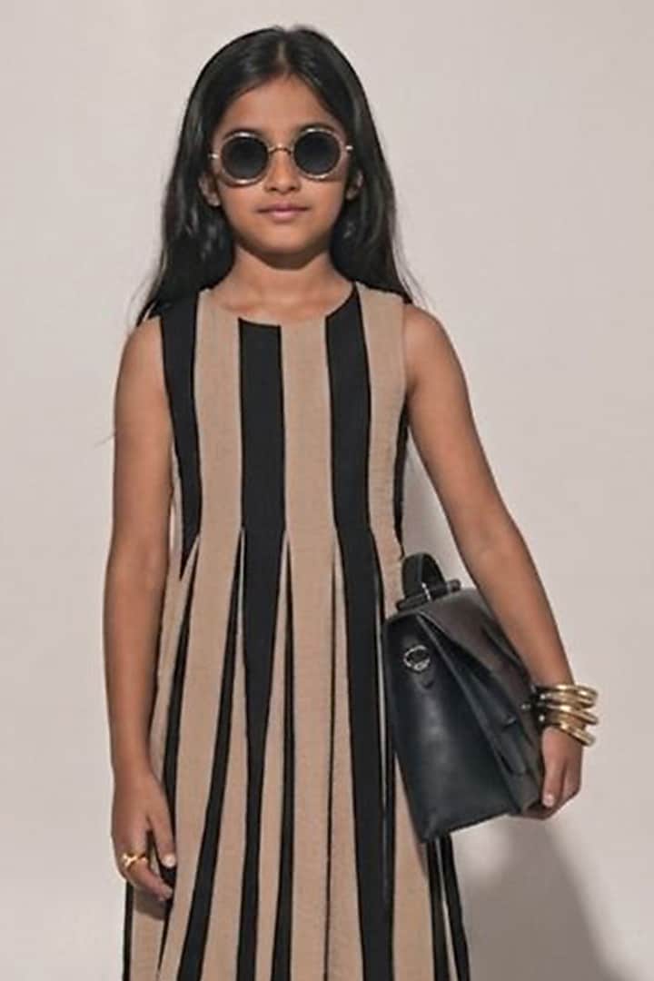 Beige Blended Satin Jacket Dress For Girls by Kriti Bapna Kids at Pernia's Pop Up Shop