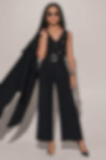 Black Blended Linen Co-Ord Set For Girls by Kriti Bapna Kids at Pernia's Pop Up Shop
