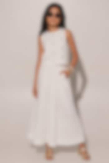 White Blended Linen Pleated Skirt Set For Girls by Kriti Bapna Kids at Pernia's Pop Up Shop