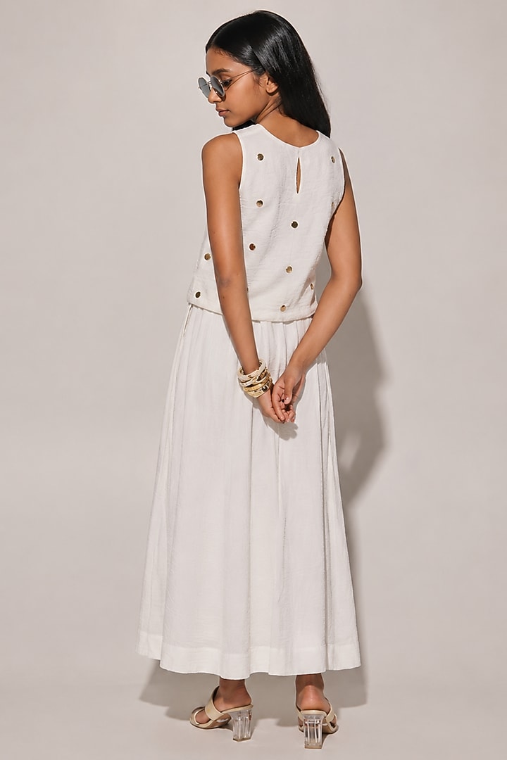 White Blended Linen Pleated Skirt Set For Girls by Kriti Bapna Kids at Pernia's Pop Up Shop
