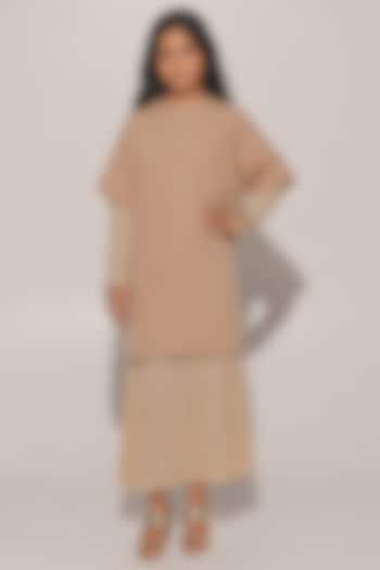 Beige Blended Linen Dress For Girls by Kriti Bapna Kids at Pernia's Pop Up Shop