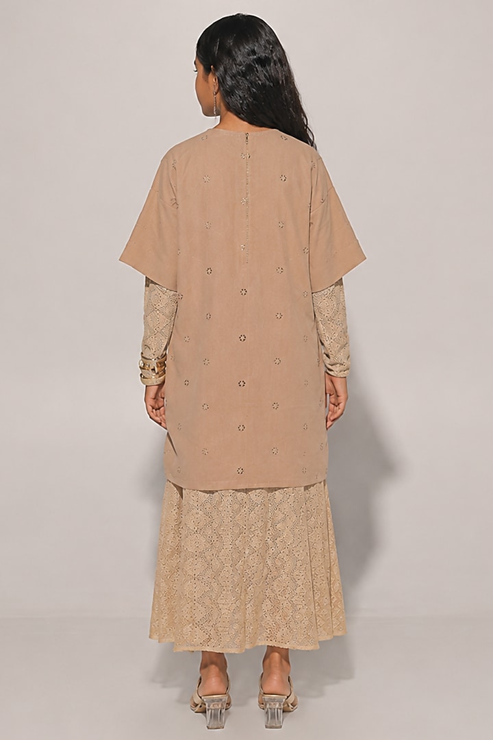 Beige Blended Linen Dress For Girls by Kriti Bapna Kids at Pernia's Pop Up Shop