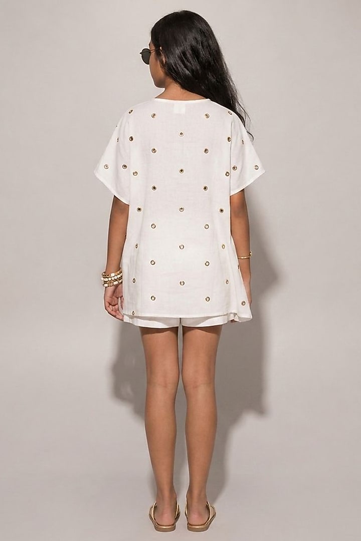 White Blended Linen Co-Ord Set For Girls by Kriti Bapna Kids at Pernia's Pop Up Shop