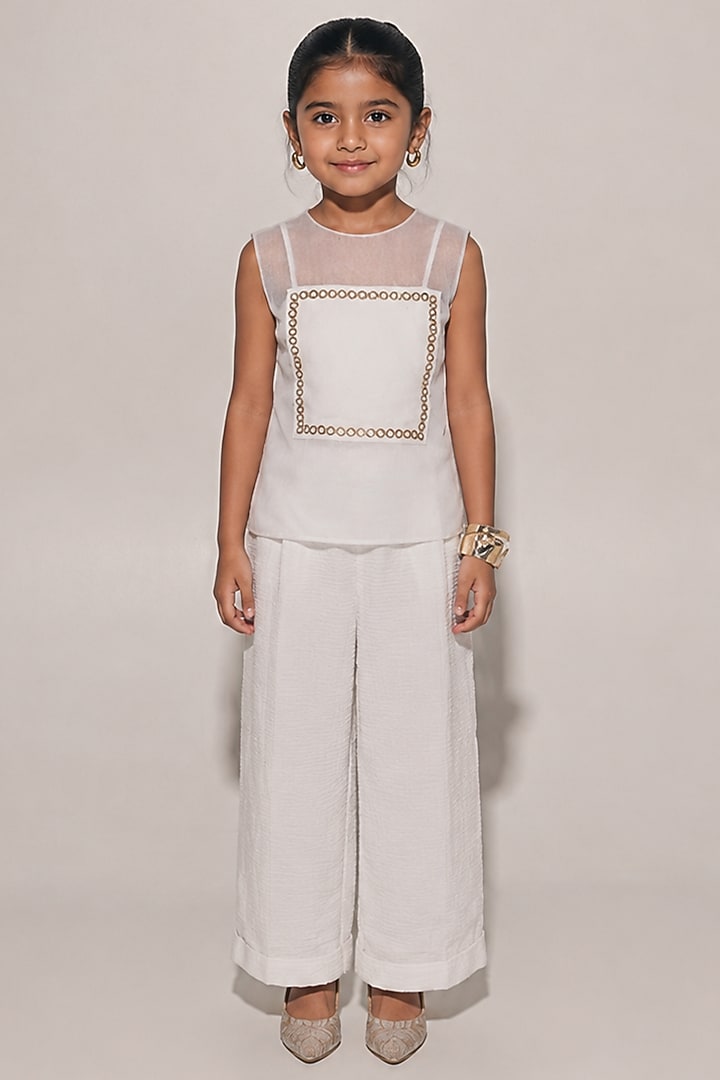 White Organza Co-Ord Set For Girls by Kriti Bapna Kids at Pernia's Pop Up Shop