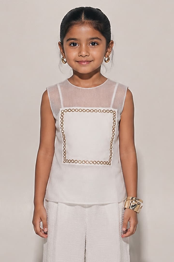 White Organza Co-Ord Set For Girls by Kriti Bapna Kids at Pernia's Pop Up Shop