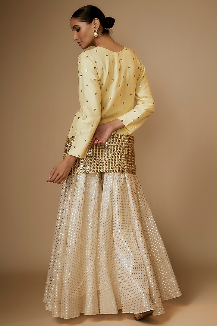 Yellow Chanderi Boota Embroidered Wedding Sharara Set by Kriti Bapna at Pernia's Pop Up Shop