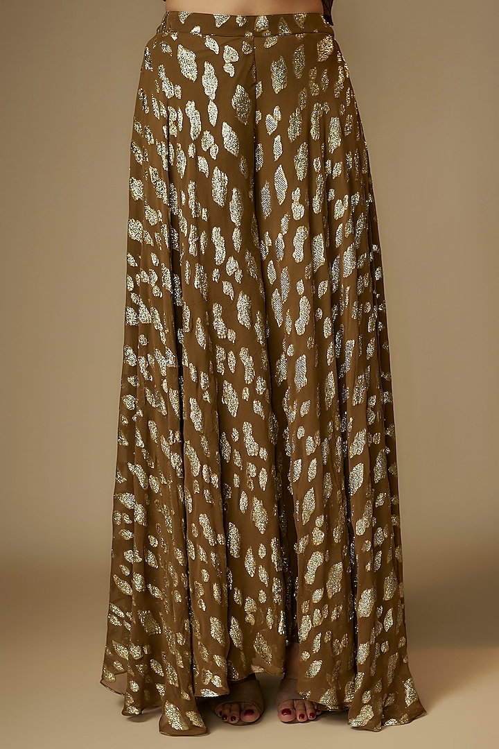 Brown Georgette Gota Striped Embroidered Wedding Sharara Set by Kriti Bapna at Pernia's Pop Up Shop