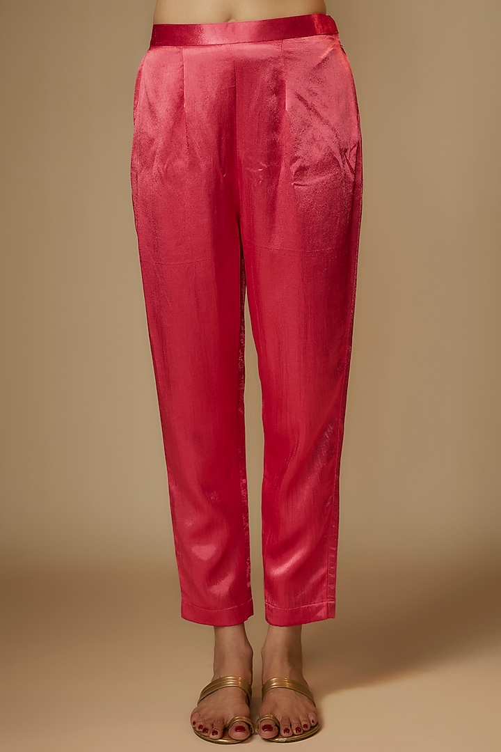 Carrot Pink Viscose Organza Embroidered Kurta Set by Kriti Bapna at Pernia's Pop Up Shop